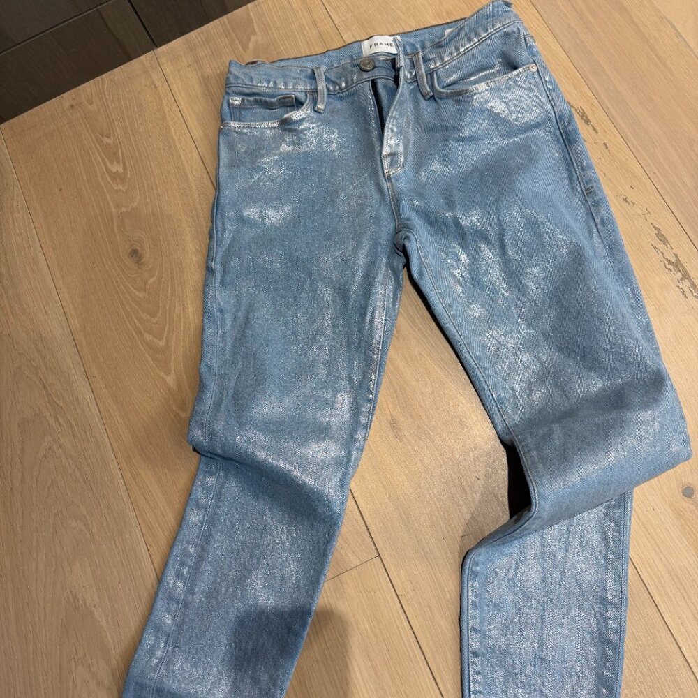 Frame Le Skinny Mid Rise Skinny Fit Wax Coated Jean 26